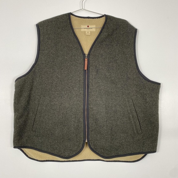 Woolrich Vest Mens 2XL Green Wool Tweed Sherpa Lined Full Zip Outdoor Workwear